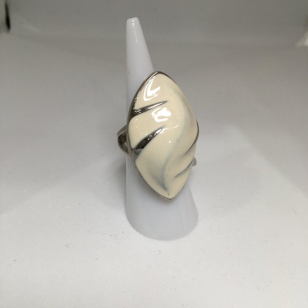 NEW White Enamel Lacquer Large Stone Silver Ring
